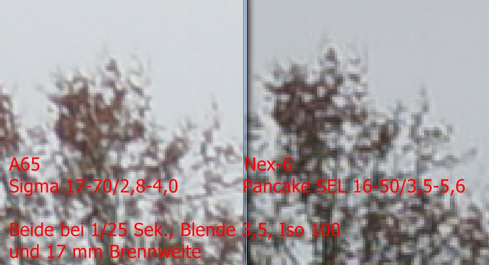 Screenshot, links A65, rechts Nex-6